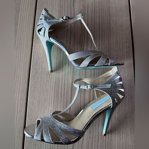 Betsey Johnson Blue by Betsey Johnson Tee Silver Glitter Dress Heels -8.5 - Picture 11 of 14